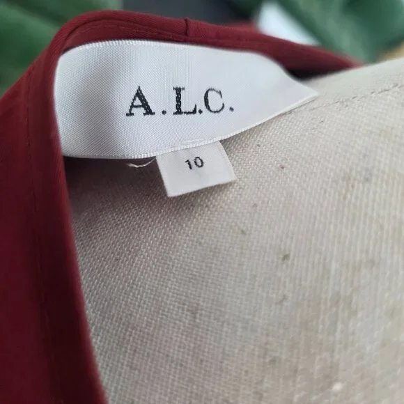 NWOT A.L.C. Fleur Long-Sleeve Tiered Cotton Dress Maroon Deep Red Suma, Size 10 - Picture 5 of 9